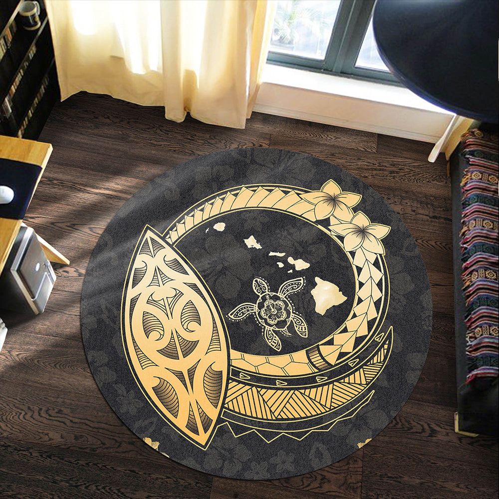 Hawaii Round Rug Map Hibiscus Plumeria Turtle Polynesian