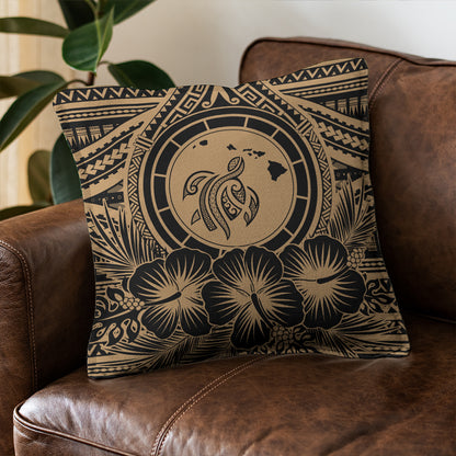 Hawaii Pillow Cover Map Honu Hibiscus Polynesian Gold