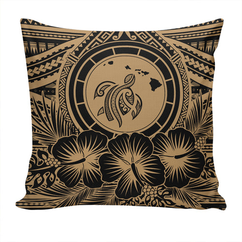 Hawaii Pillow Cover Map Honu Hibiscus Polynesian Gold