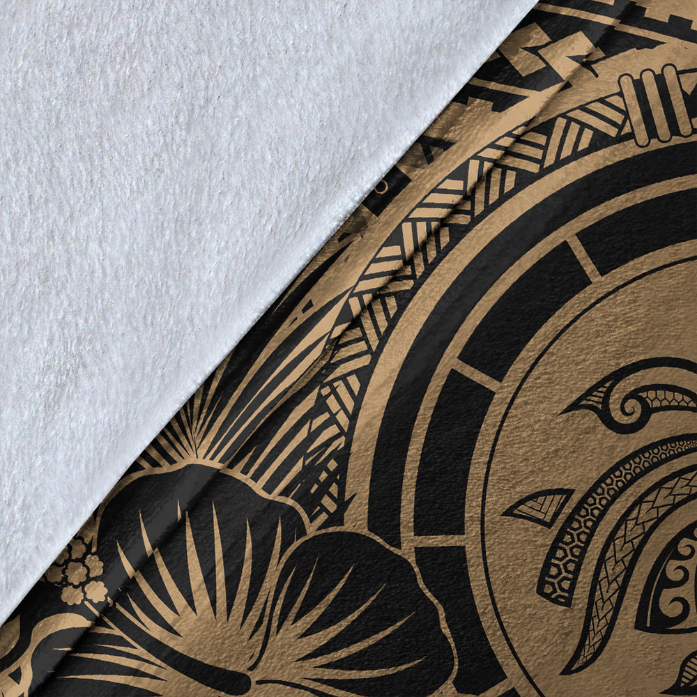 Hawaii Premium Blanket Map Honu Hibiscus Polynesian Gold
