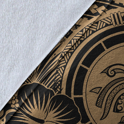 Hawaii Premium Blanket Map Honu Hibiscus Polynesian Gold
