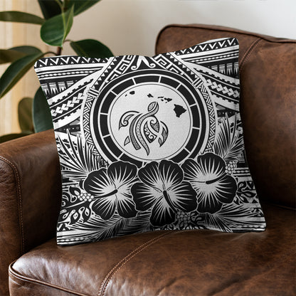 Hawaii Pillow Cover Map Honu Hibiscus Polynesian White