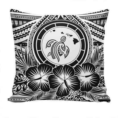 Hawaii Pillow Cover Map Honu Hibiscus Polynesian White