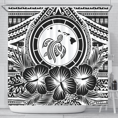 Hawaii Shower Curtain Map Honu Hibiscus Polynesian White