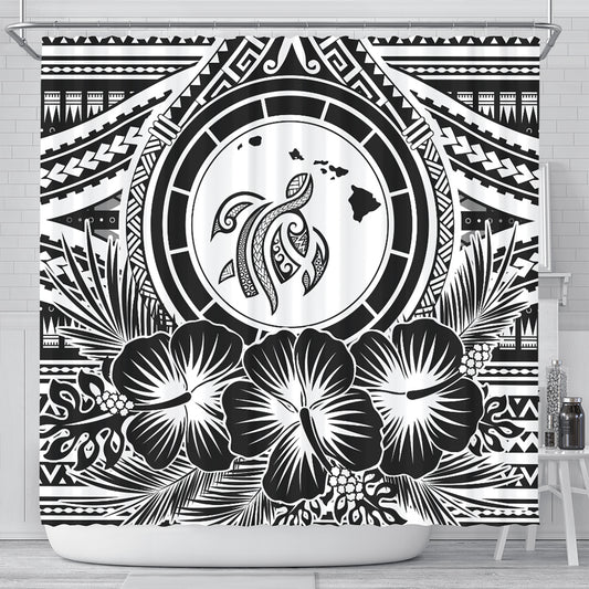 Hawaii Shower Curtain Map Honu Hibiscus Polynesian White