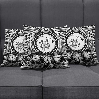 Hawaii Pillow Cover Map Honu Hibiscus Polynesian White