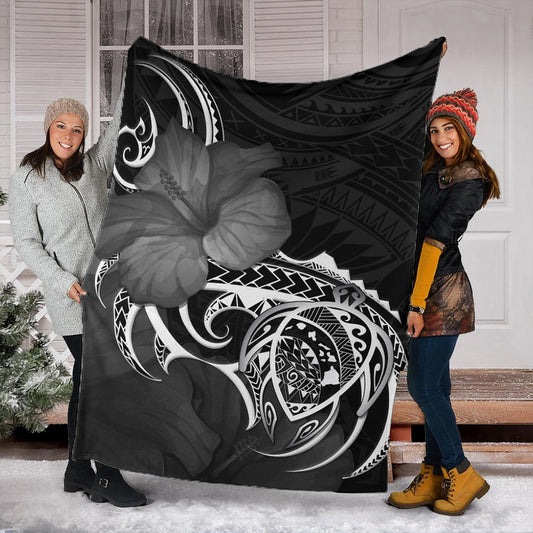 Hawaii Premium Blanket Map Turtle Hibiscus Polynesian Divise