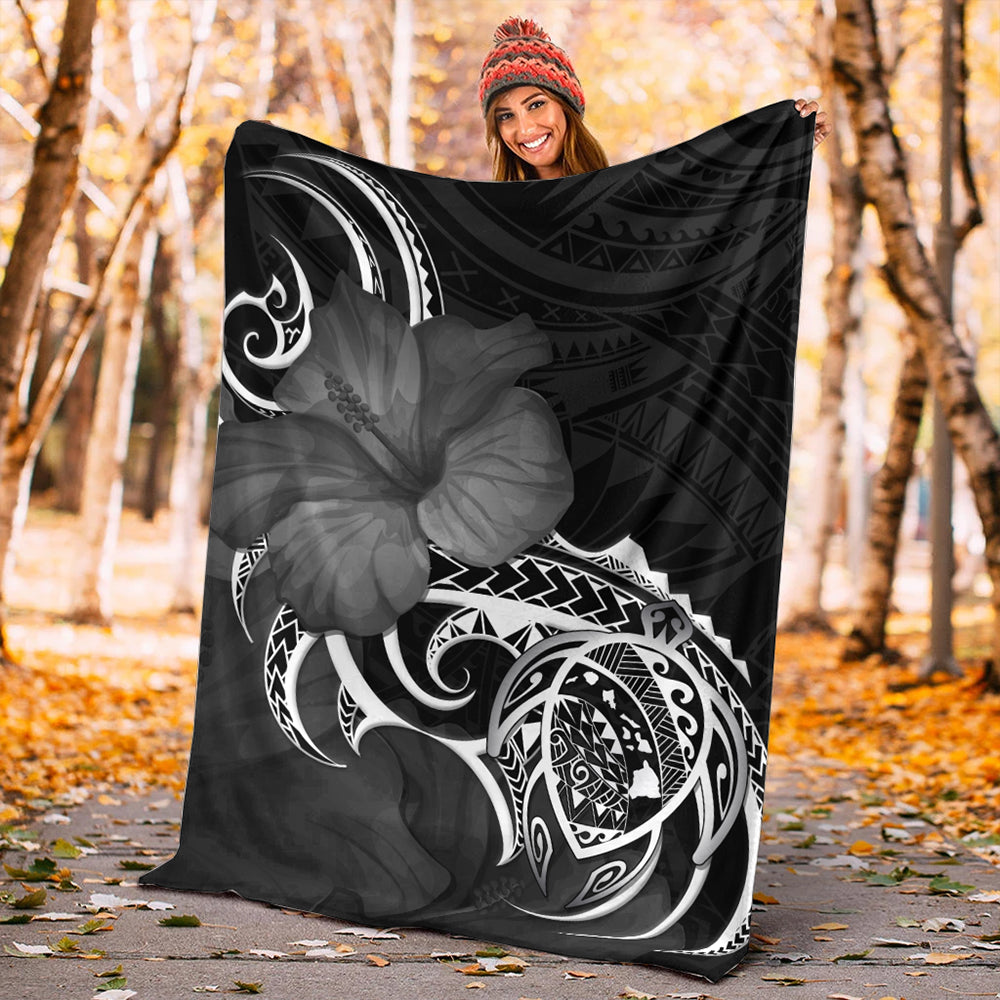 Hawaii Premium Blanket Map Turtle Hibiscus Polynesian Divise
