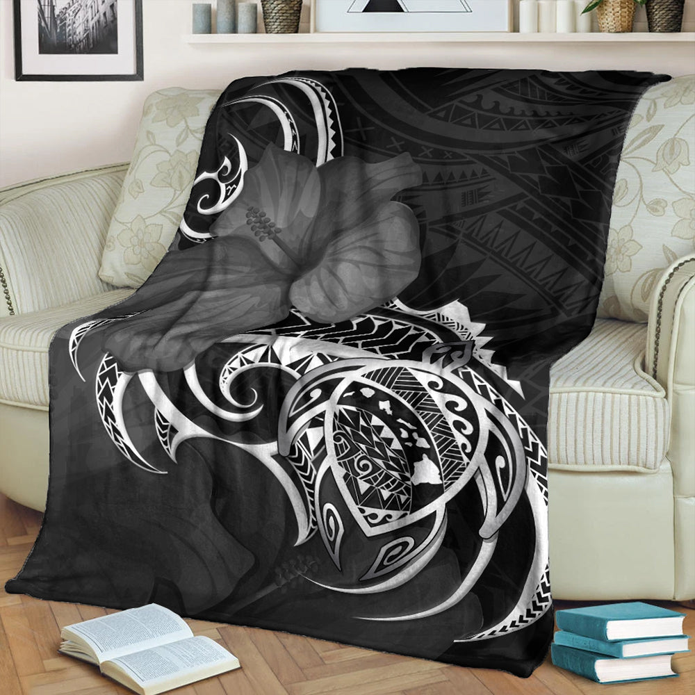 Hawaii Premium Blanket Map Turtle Hibiscus Polynesian Divise