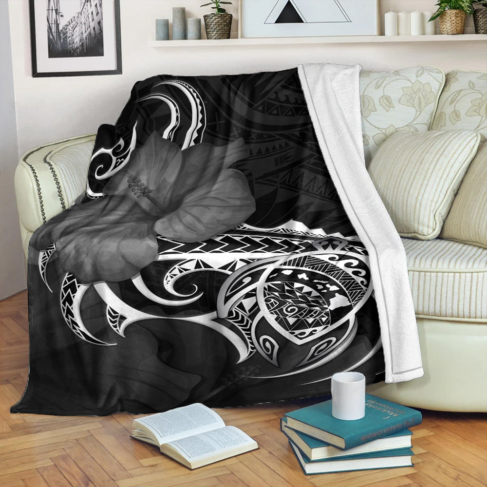 Hawaii Premium Blanket Map Turtle Hibiscus Polynesian Divise