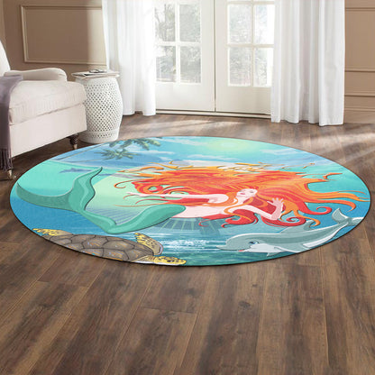 Hawaii Round Rug Mermaid And Animal
