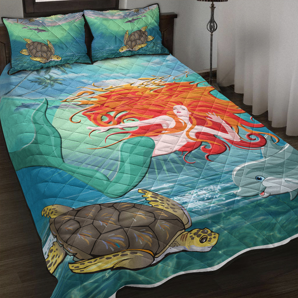 Hawaii Quilt Bed Set Mermaid And Animal