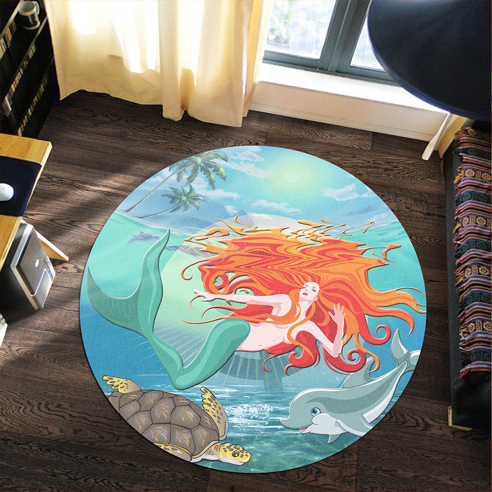 Hawaii Round Rug Mermaid And Animal
