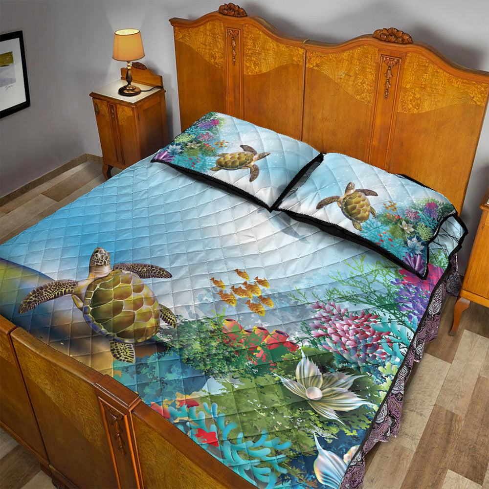Hawaii Quilt Bed Set Ocean Cartoon