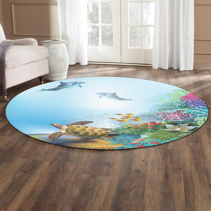 Hawaii Round Rug Ocean Cartoon