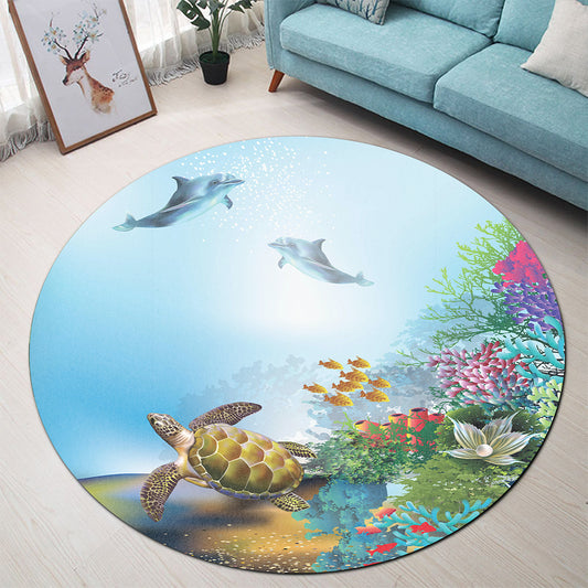 Hawaii Round Rug Ocean Cartoon