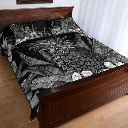 Hawaii Quilt Bed Set Pineapple Hibiscus Black And White