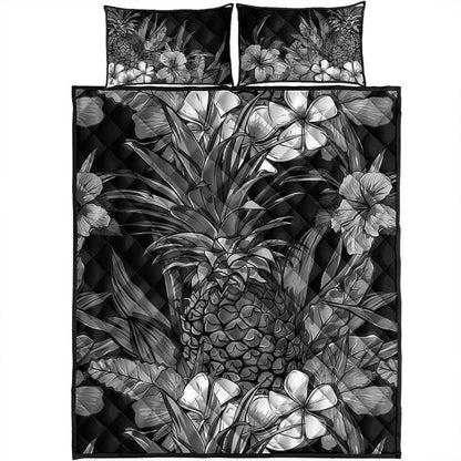 Hawaii Quilt Bed Set Pineapple Hibiscus Black And White
