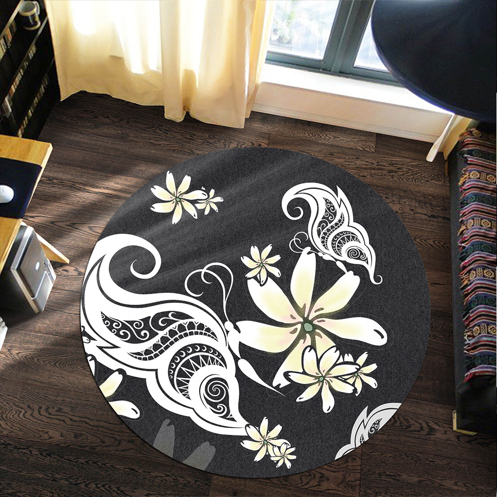 Hawaii Round Rug Plumeria Butterfly