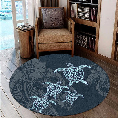 Hawaii Round Rug Plumeria Polynesian Deep Sea Turtle