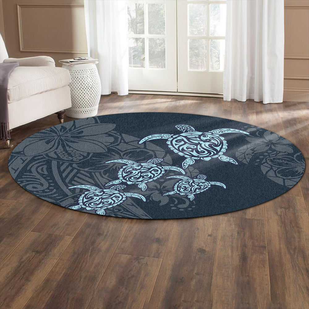 Hawaii Round Rug Plumeria Polynesian Deep Sea Turtle