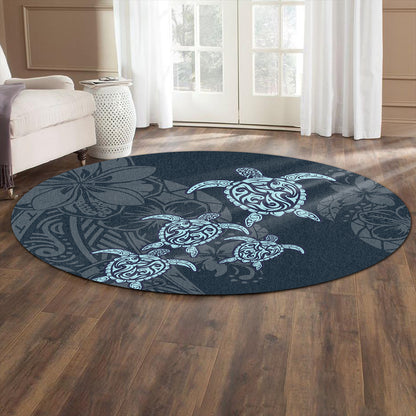 Hawaii Round Rug Plumeria Polynesian Deep Sea Turtle