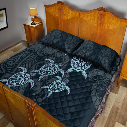 Hawaii Quilt Bed Set Plumeria Polynesian Deep Sea Turtle
