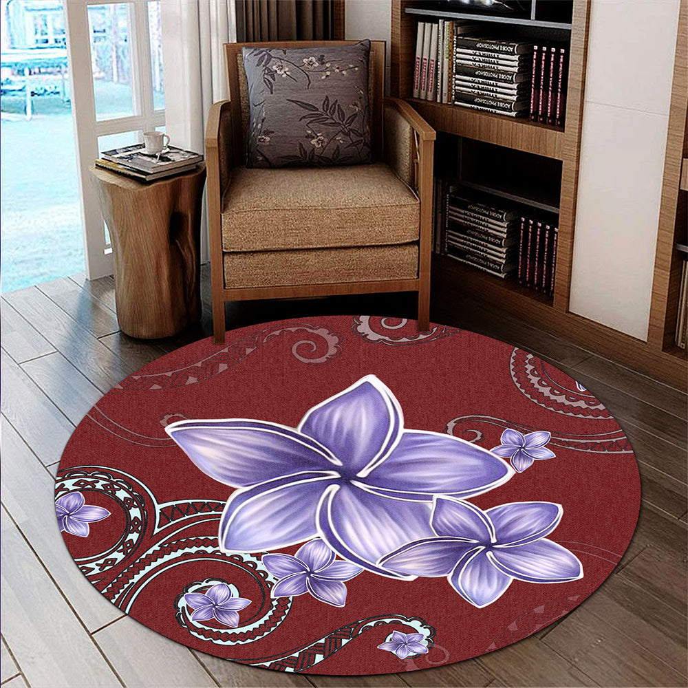 Hawaii Round Rug Plumeria Violet Polynesia Red