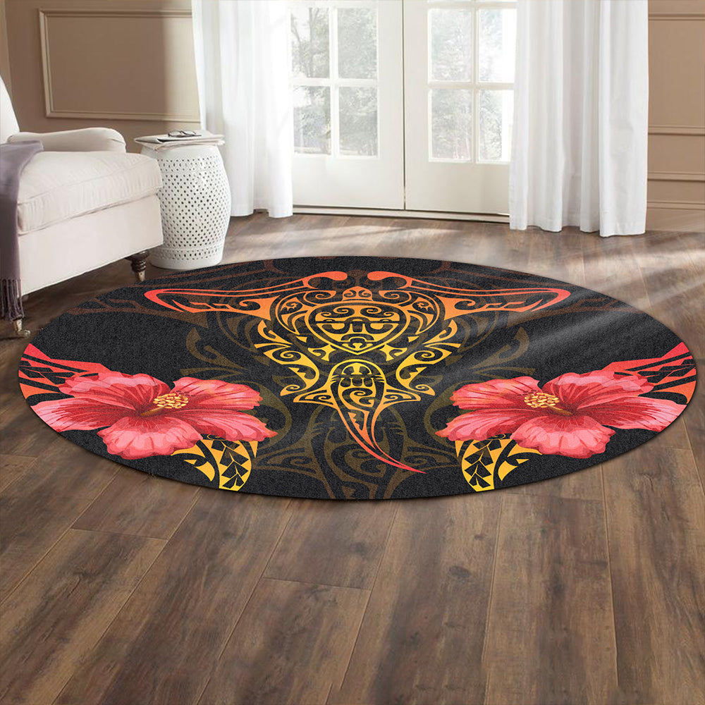 Hawaii Round Rug Polynesian Hibiscus Animal