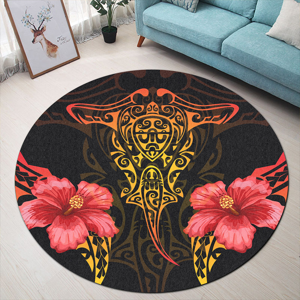 Hawaii Round Rug Polynesian Hibiscus Animal
