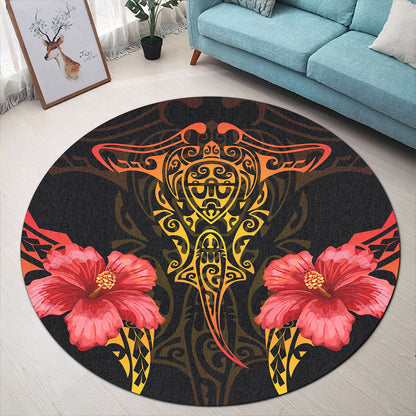 Hawaii Round Rug Polynesian Hibiscus Animal