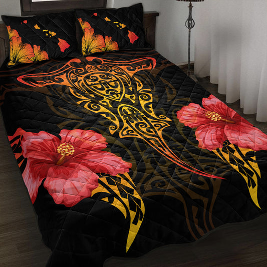 Hawaii Quilt Bed Set Polynesian Hibiscus Animal