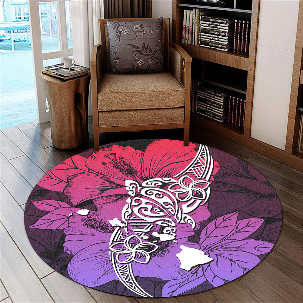 Hawaii Round Rug Polynesian Hibiscus Sweat