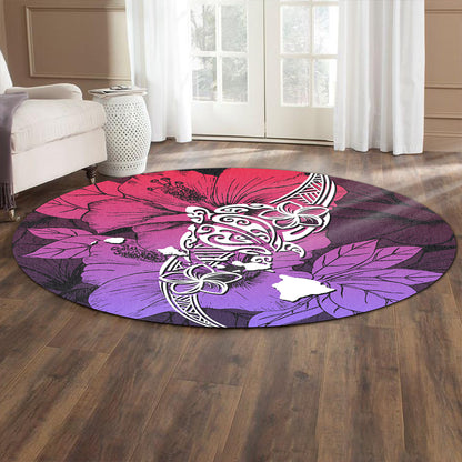 Hawaii Round Rug Polynesian Hibiscus Sweat