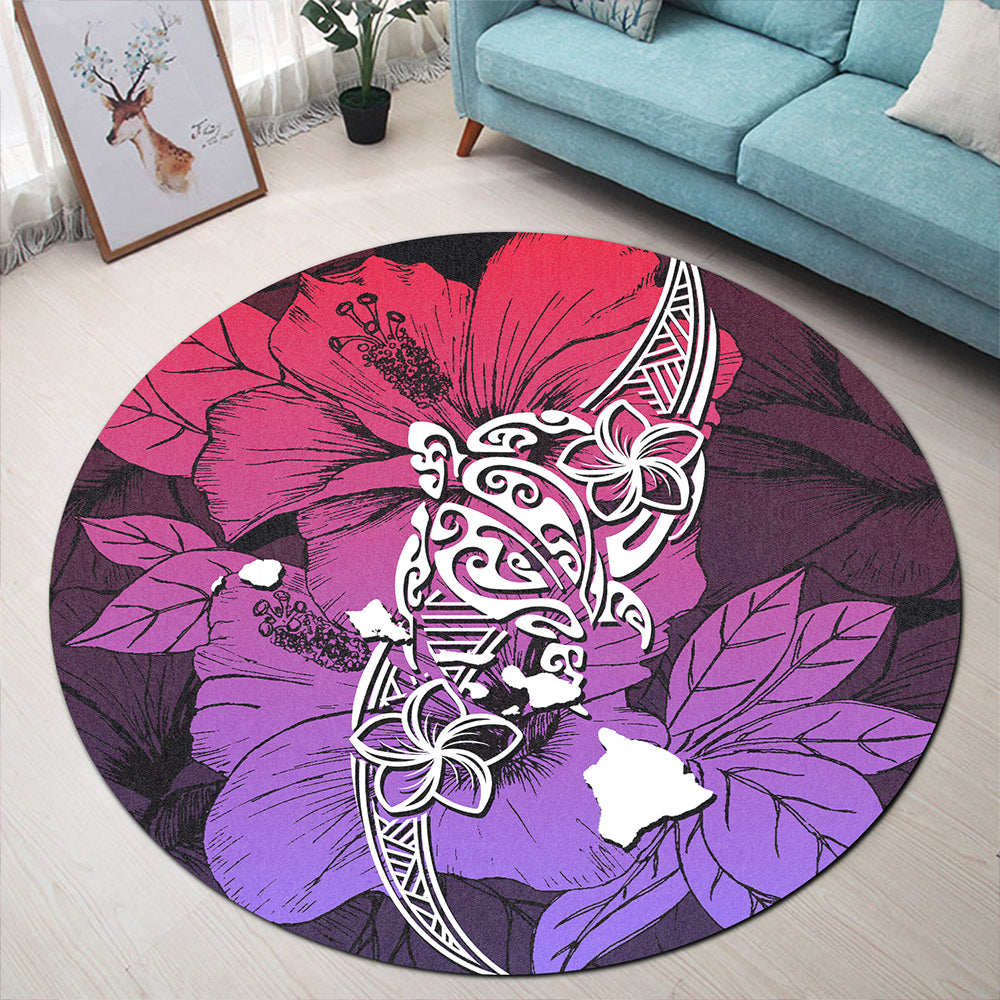 Hawaii Round Rug Polynesian Hibiscus Sweat