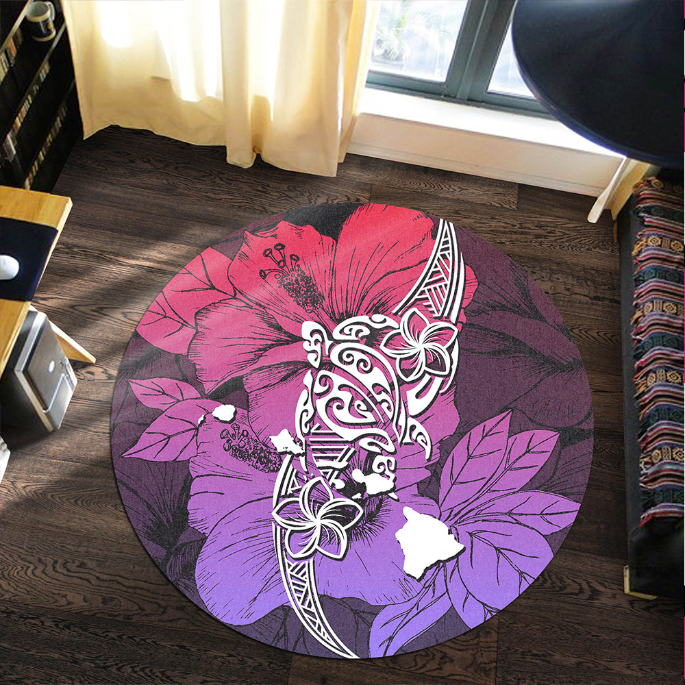 Hawaii Round Rug Polynesian Hibiscus Sweat