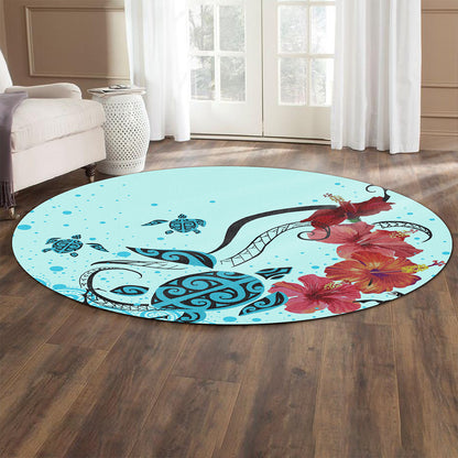 Hawaii Round Rug Sea Turtle Hibiscus