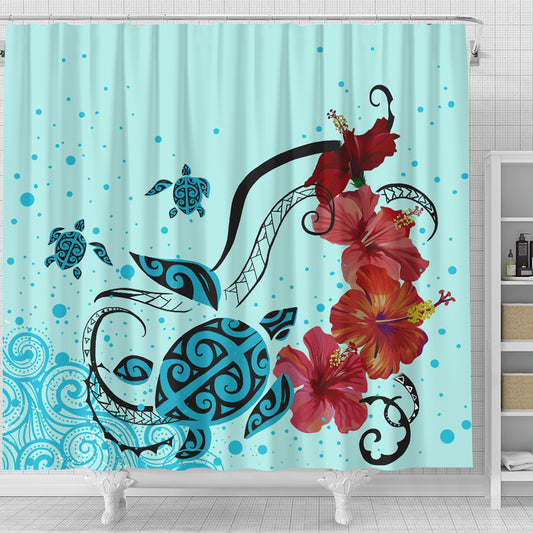 Hawaii Shower Curtain Sea Turtle Hibiscus
