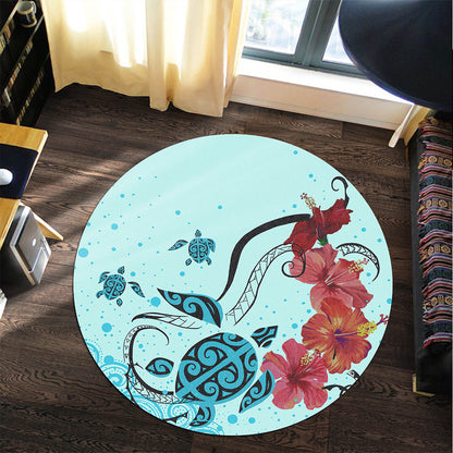 Hawaii Round Rug Sea Turtle Hibiscus