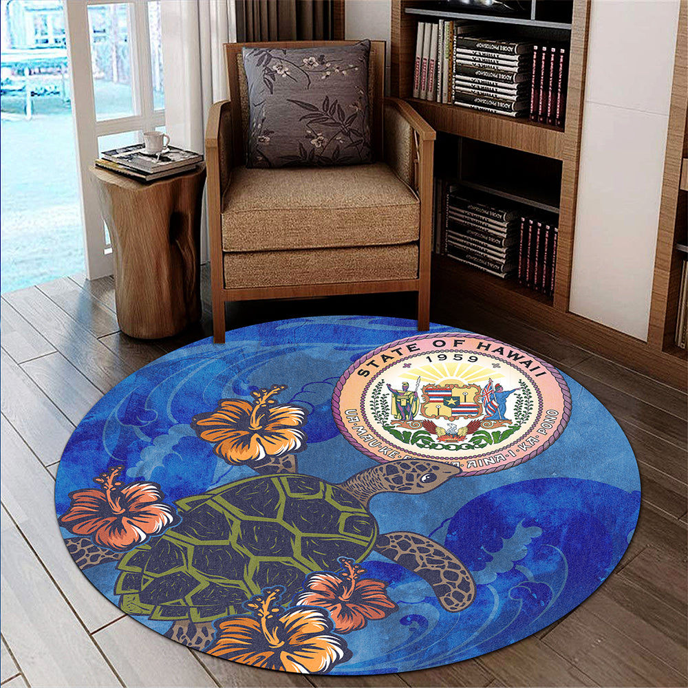 Hawaii Round Rug Seal Hibiscus Ocean Pin Light Turtle Sea