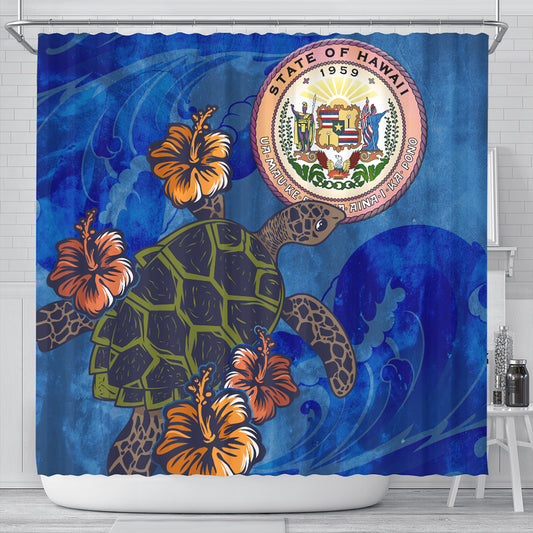 Hawaii Shower Curtain Seal Hibiscus Ocean Pin Light Turtle Sea