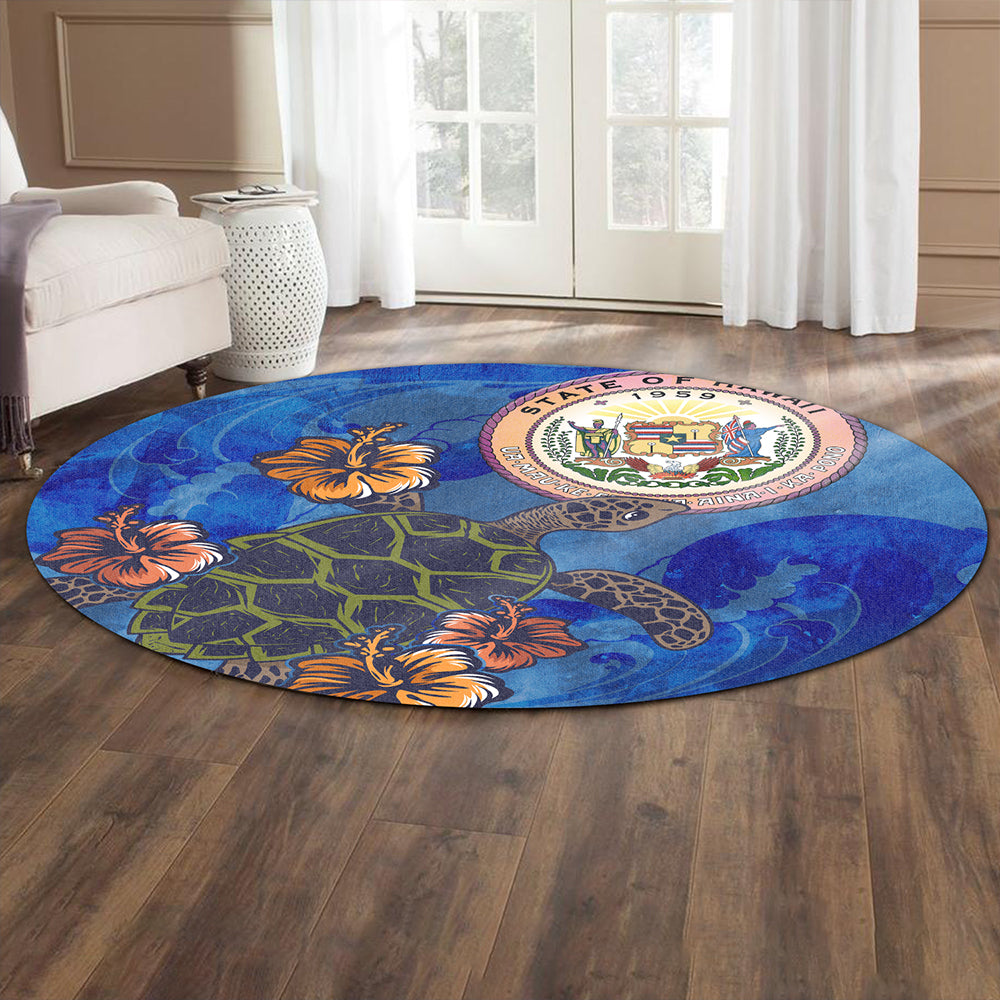 Hawaii Round Rug Seal Hibiscus Ocean Pin Light Turtle Sea
