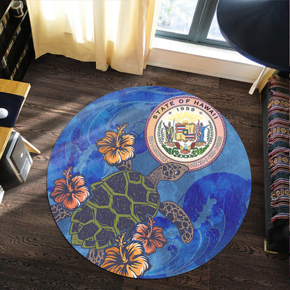 Hawaii Round Rug Seal Hibiscus Ocean Pin Light Turtle Sea