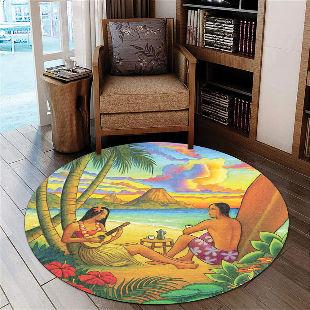 Hawaii Round Rug Sing A Song On A Beach