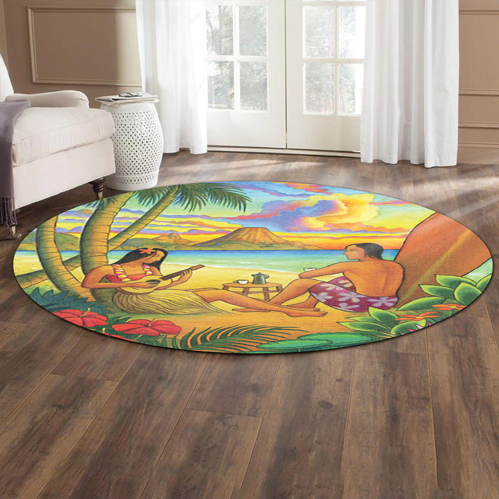 Hawaii Round Rug Sing A Song On A Beach