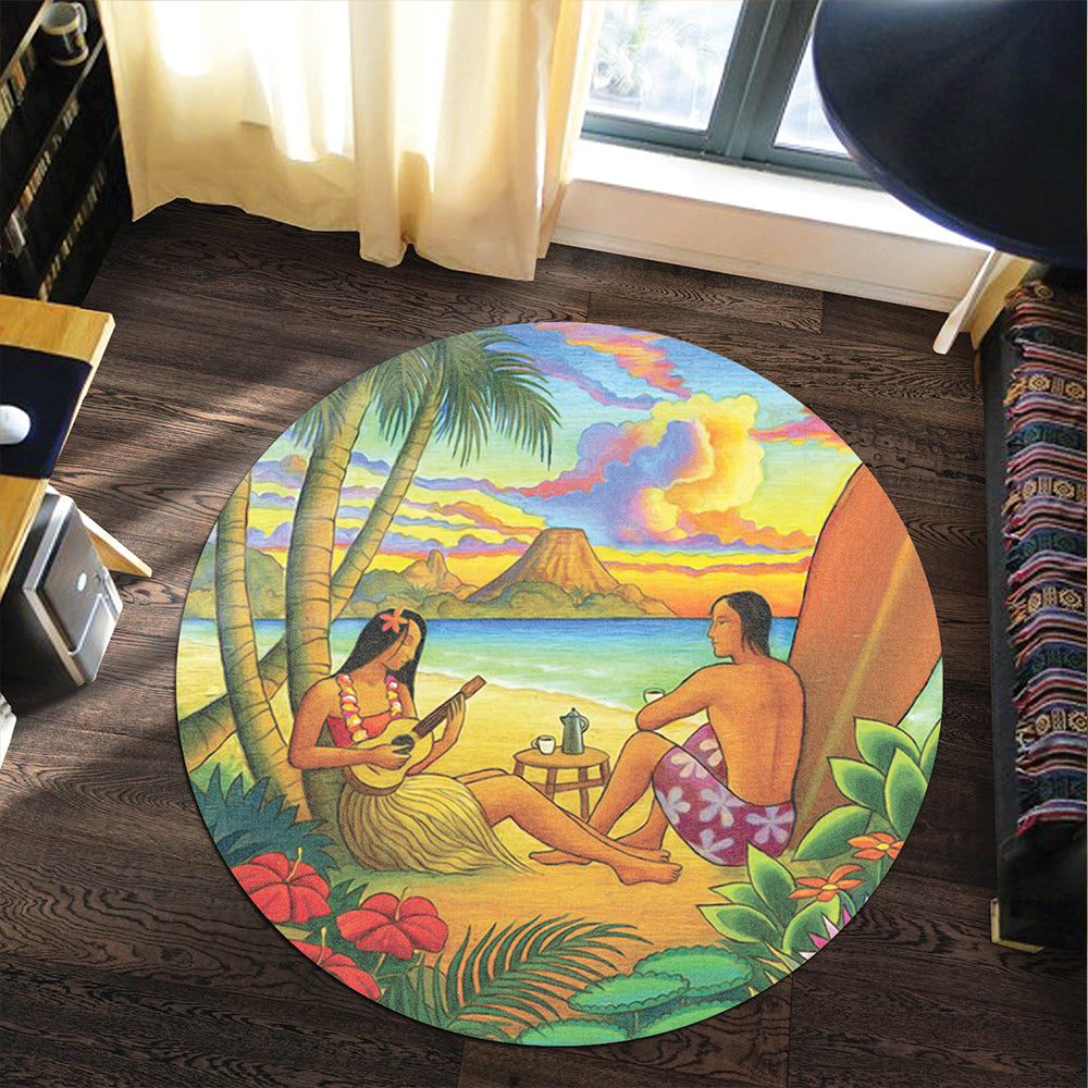 Hawaii Round Rug Sing A Song On A Beach