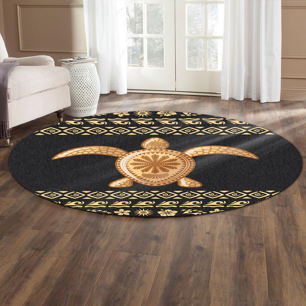 Hawaii Round Rug Traditional Turtle Pattern