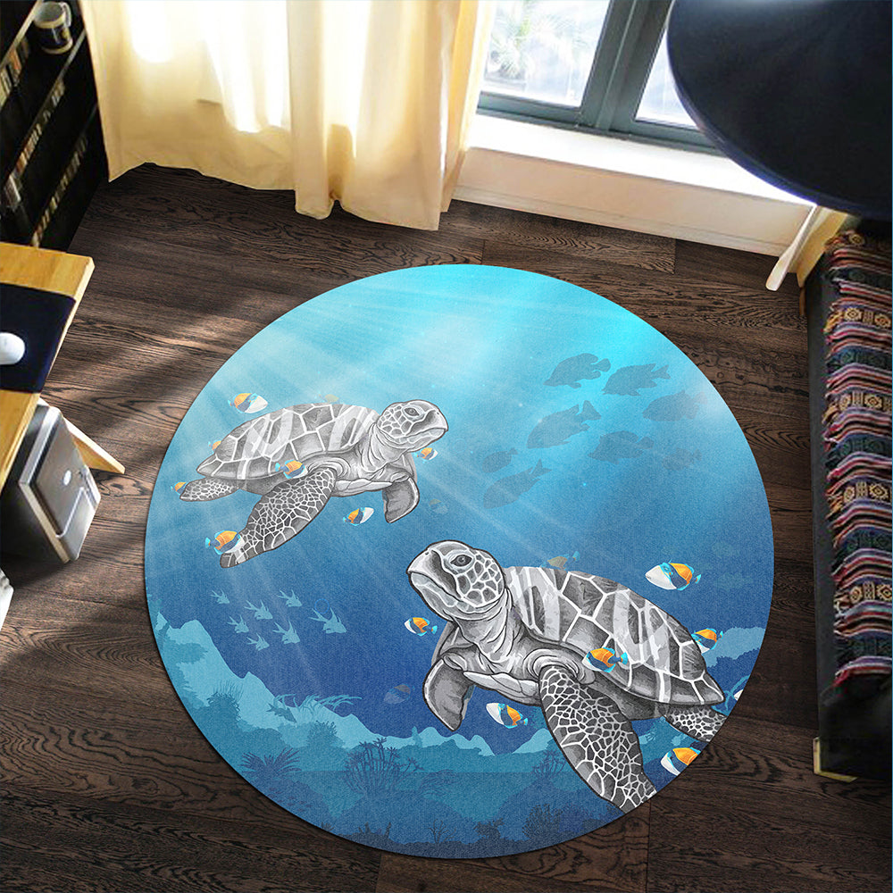 Hawaii Round Rug Turtle And Humuhumunukunukuapua'a New