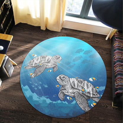 Hawaii Round Rug Turtle And Humuhumunukunukuapua'a New