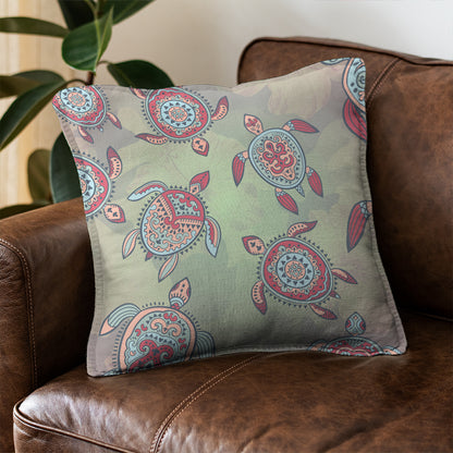 Hawaii Pillow Cover Turtle Colorful Hibiscus Background